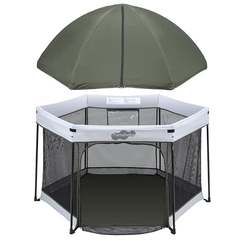 Pamo Babe Baby Playpen with Sun Protection Canopy - Indoor & Outdoor Play Yard for Babies and Toddlers - Baby Tent with Zipper Door
