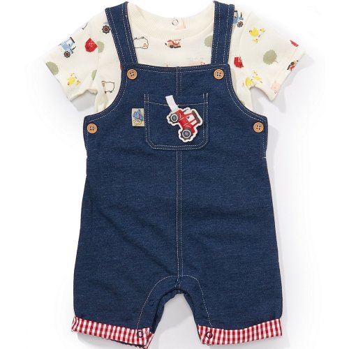 Baby Starters Baby Boys French Terry Shortall & Allover Ranch Printed T-Shirt 2-Piece Set