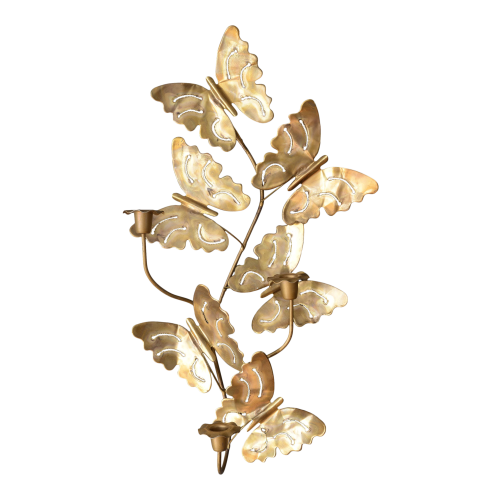 Vintage Brass Triple Candle Butterfly Wall Candelabra