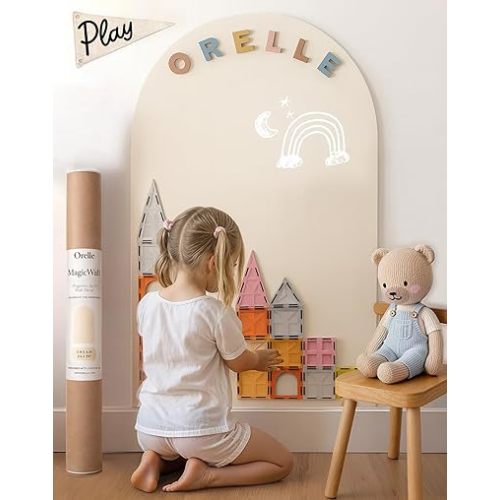 Orelle MagicWall | Magnetic Arch Wall Decal – Repositionable & Renter-Friendly | Peel & Stick Magnetic Wall Decal Chalkboard | Playroom Essentials | Large 24 x 39” | Cream