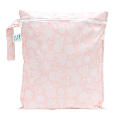 Bumkins Waterproof Wet Bag for Baby, Travel, Swim Suit, Cloth Diapers, Pump Parts, Pool, Beach, Gym Clothes, Toiletry, Hook to Stroller, Daycare, Zipper Reusable Wetdry Packing Pouch, Lace Pink