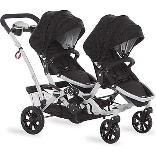 Dream On Me Track Tandem Double Umbrella Stroller in Black, Lightweight Double Stroller for Infant and Toddler, Multi-Position Reversible & Reclining Seats, Large Storage Basket and Canopy