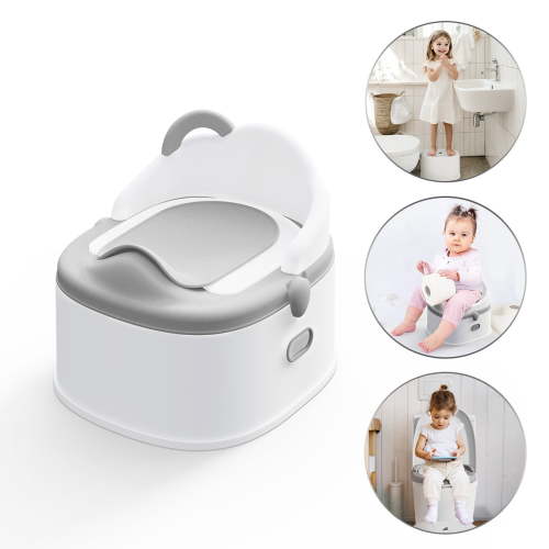 Babyomi 3 in-1 Potty Training Toilet with Standalone Potty & Potty Ring & Step Stool and Washable Liner and Lid,One-click Assembly, Easy to Clean (Grey)