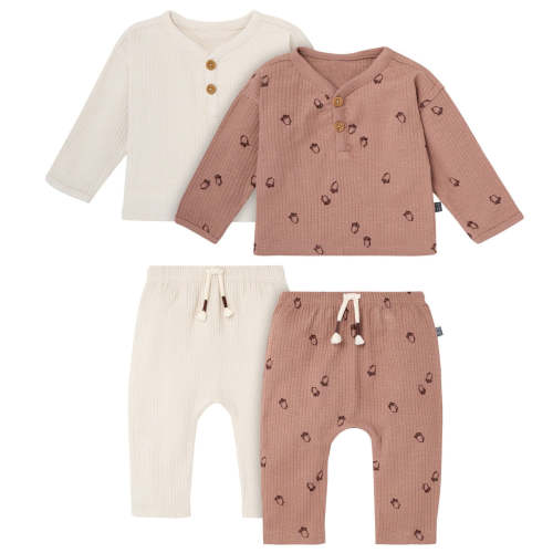 4-Piece Baby Boys Brown and Gray Henley Top With Pants – Gerber Childrenswear