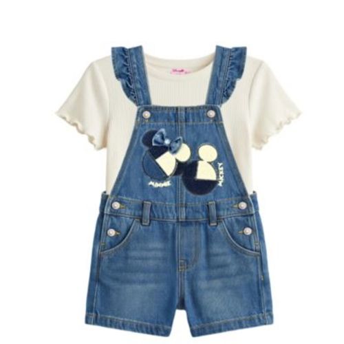 Girls' 2T-6X Short-Sleeve T-Shirt and Minnie Denim Shortall, 2-Piece Set