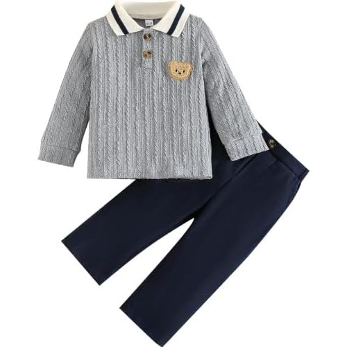 Jecson Baby Boy Clothes 2-Piece Polo Shirt and Pants Set Bear Outfit 6M-3Y