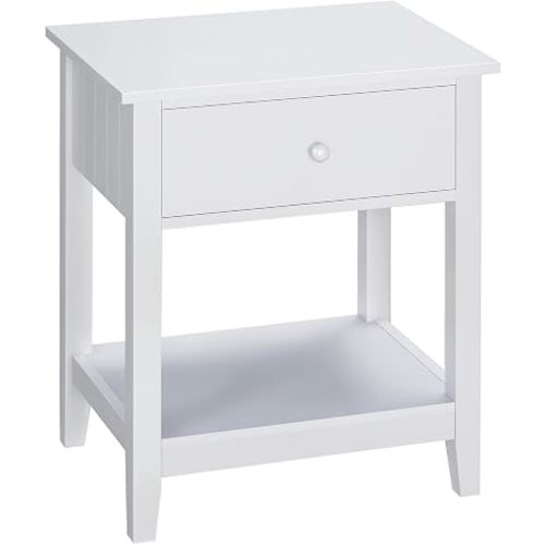 HOMCOM End Table, 2-Tier Side Table with Drawer and Storage Shelf, Modern Side Table for Living Room, White