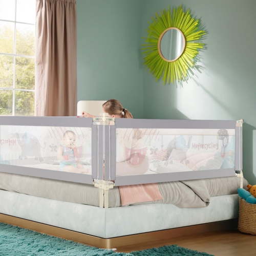 Resenkos Vertical Lifting Baby Bed Rail with Lock-L, Toddler Bed Bumper, Grey