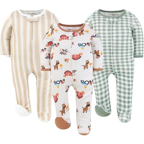 The Peanutshell 3pk Footed Sleepers - Baby Boy Clothes Newborn, 0-3, 3-6, 6-9 Months Footies, Baby Boy Gifts - Cozy Farm