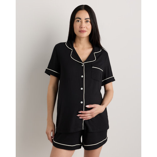 Bamboo Jersey Maternity Short Sleeve Pajama Set in True Black