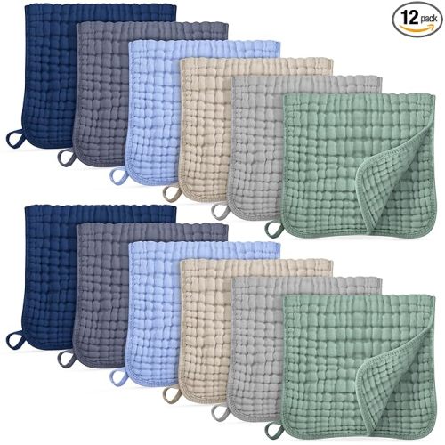 Muslin Burp Cloths for Baby 100% Cotton Burping Cloths for Boys Girls Large 20''X10'' Extra Soft and Absorbent 12 Pack - Multicolor