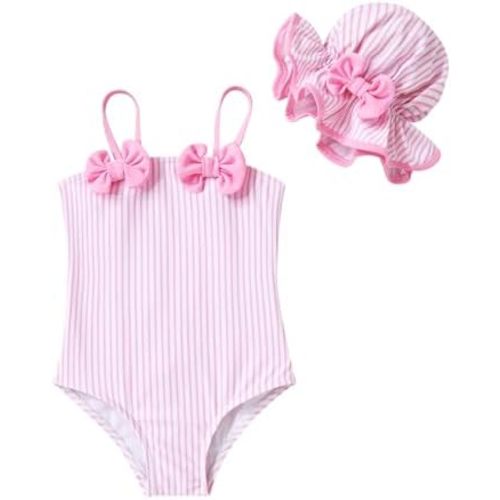 YOUNGER TREE Toddler Baby Girl Swimsuit Infant One Piece Bathing Suits with Hat Newborn Summer Beach Swimwear