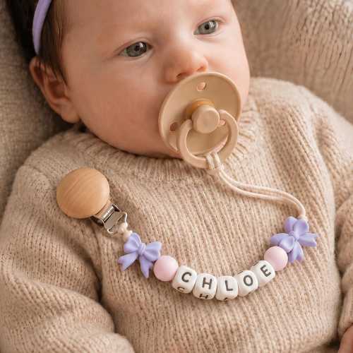 Personalized Bow Pacifier Clip for Baby Girl, Custom Name Binky Holder, Newborn Paci Clip, Infant Soother Clip Gift