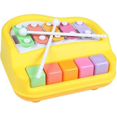 2 in 1 Xylophone for Toddlers, Baby Xylophone Piano Toy with 5 Multicolored Key Scales and Two Mallets for Kids, Educational Musical Learning Instruments Toy for Boys and Girls (Yellow)