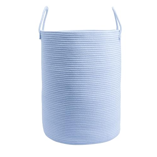 XUANGUO Cotton Rope Laundry Basket Hamper for Clothes Woven Storage Basket for Living Room Bedroom Boho Tall Rope Baskets for Blanket Toys Pillow Towels Baby Nursery Hamper Bin light blue Large