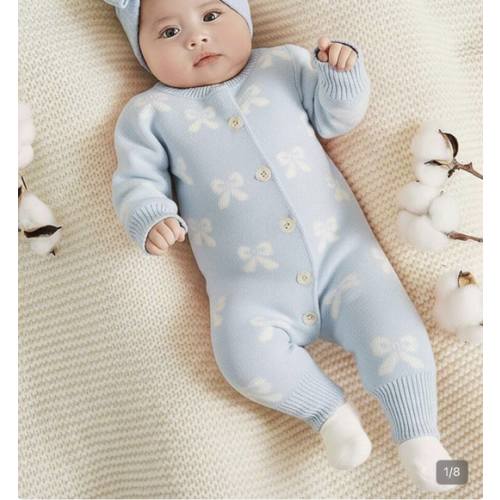 SHEIN Newborn Baby Girl Cute Heart Pattern Pink Long Sleeve Knitted Romper, Autumn/Winter Fashion | SHEIN USA