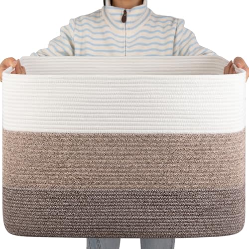 OIAHOMY Blanket Basket Laundry Basket Dog Toy Basket 108L Dark Brown | Large Storage Basket,Baby Basket,Toy Storage,Woven Rope Basket for Blankets,Blanket Storage for Living Room