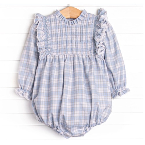 Bleu: Francine Smocked Bubble, Blue – Stitchy Fish