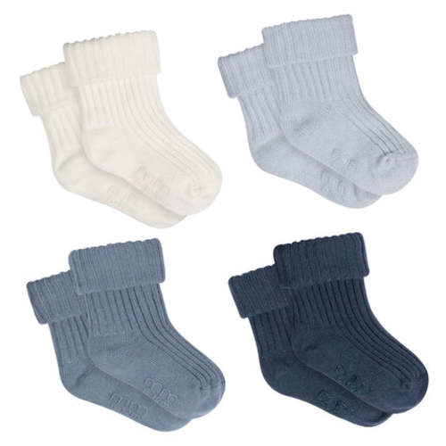 4-Pack Baby Boys Blue Rolled Cuff Ribbed Socks