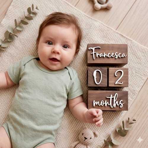 Walnut Wood Baby Milestone Blocks, Keepsake Photo Props