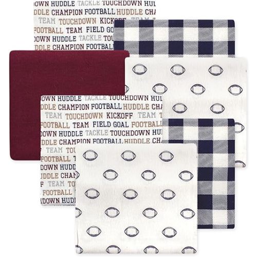 Little Treasure Hudson Baby Cotton Poly Flannel Receiving Blankets Multipack, Burgundy Football, 30x30 inches