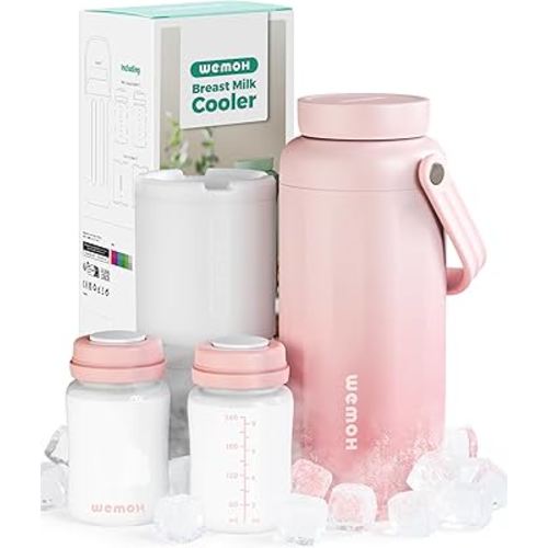 Breast Milk Cooler Bottle-24H Double-Layer Cooling, TSA Approved, 2 Leakproof Bottles & Ice Packs, (Non-Toxic BPA) for Travel, Work, Night Pumping, Gift for New Moms (Pink)