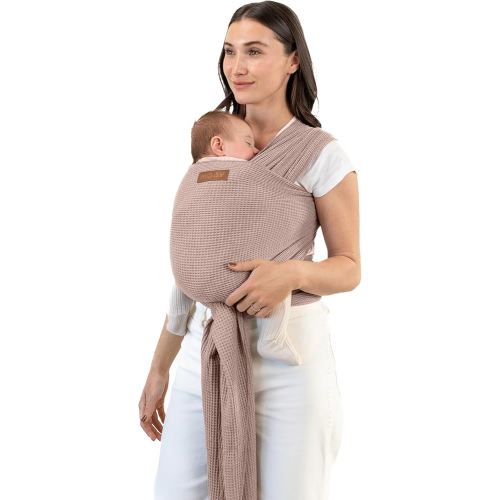 Moby Baby Wrap Carrier Waffle Knit for Newborns to Toddlers (8-33lbs), Infant Sling Carrier, Lightweight & Hands Free Design for Mom and Dad, Adjustable for All Body Types (Sandstone)