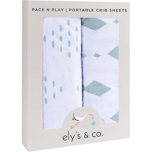 Ely's & Co. Pack N Play Fitted Playard Sheets - Breathable 100% Jersey Knit Cotton - Unisex Mini Crib Mattress Cover - Grey Sage Diamond - 2 Pack Set