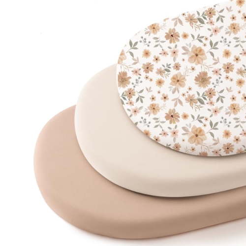 3 Pack Stretchy Bassinet Sheets for Baby Girl Boy, Soft Breathable Baby Bassinet Mattress Sheets Fit for Hourglass Oval Cradle, Moses Basket Rectangle Mattress