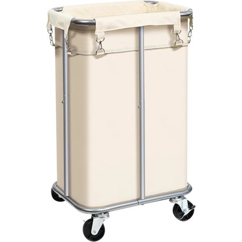 Laundry Basket with Wheels, Rolling Laundry Hamper with Removable Bag, 100L Laundry Sorter Cart, Tall Narrow Slim Clothes Hamper Organizer with Sturdy Metal Frame, Beige