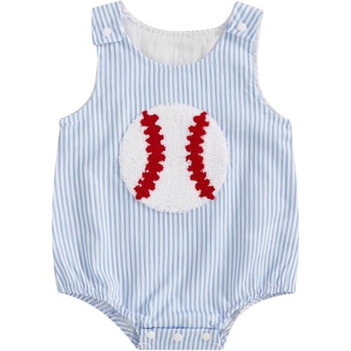 Baby Boy Girl Baseball Outfit Baseball Embroidery Bubble Romper Stripe Sleeveless Bodysuit Infant Summer Clothes