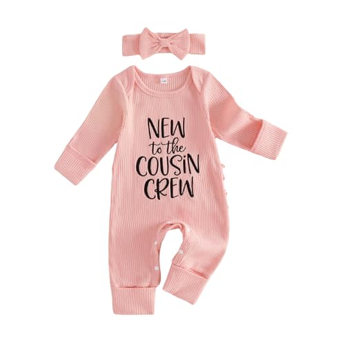 Sejardin Infant Baby Girl Fall Clothes Letter Print Romper Crew Neck Long Sleeve Jumpsuit with Headband Newborn Outfit