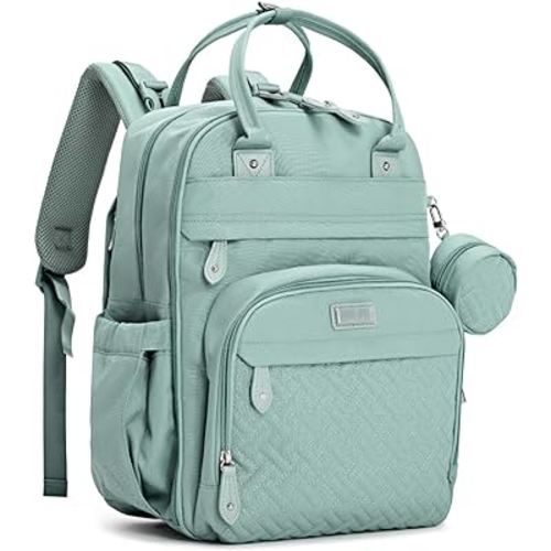 BabbleRoo Diaper Bag Backpack - Baby Essentials Travel Bag - Multi Function Water Resistant Diaper Bag, Travel Essentials Baby Bag with Changing Pad, Stroller Straps & Pacifier Case –Sage Green