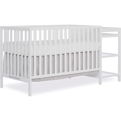 Dream On Me Synergy 3-in-1 Convertible Full-Size Baby Crib & Changer, White, Open Storage, GreenGuard Gold & JPMA, Pinewood, Converts to Day & Toddler Bed, 4 Mattress Heights, 1″ Changing Pad,