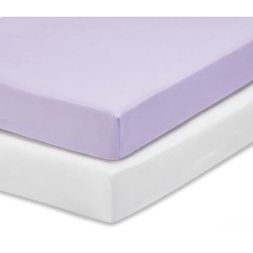 Everyday Kids 2-Pack Fitted Crib Sheets, 100% Soft Breathable Microfiber Baby Sheet, Fits Standard Size Crib Mattress 28in x 52in, White Nursery Sheet and Lavender Nursery Sheet