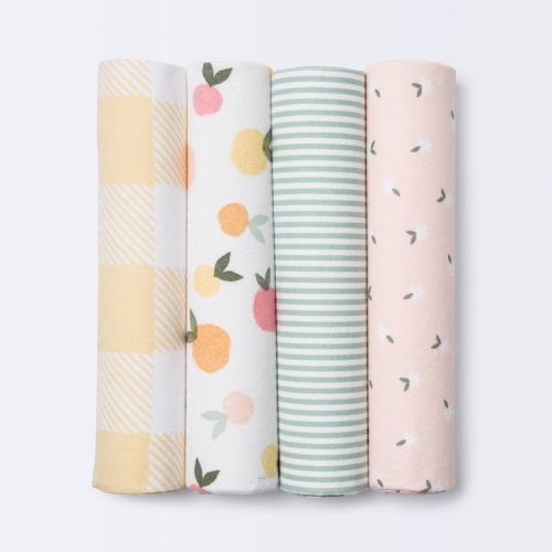 Flannel Baby Blankets Citrus - Cloud Island™ 4pk: Cotton, 30" x 30", Floral & Animal Patterns, Art & Design Theme