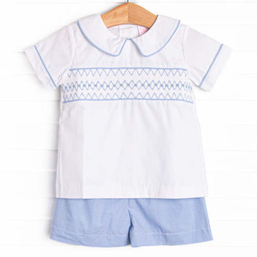 Sweet Spring Smocked Short Set, Blue – Stitchy Fish
