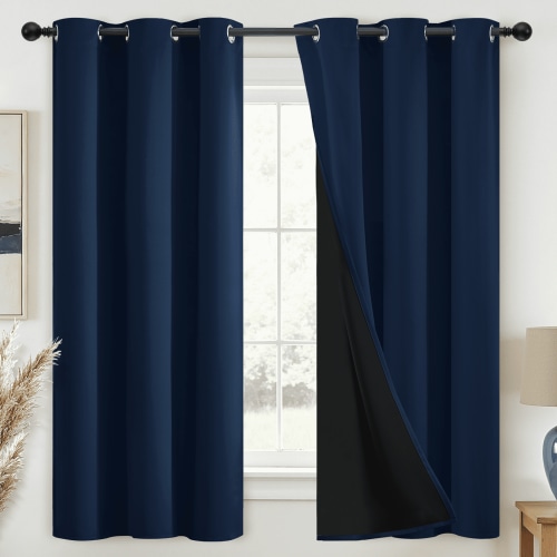 JIANCOL Navy Blue Blackout Thermal Insulated Curtains for Bedroom Total Light Blocking Window Drapes with Black Backing 38"x63" 2 Panels