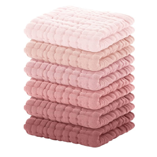 Yoofoss Muslin Baby Washcloths 100% Organic Cotton Face Towels 6 Pack Wash Cloths for Baby 12x12in Soft and Absorbent Baby Wipes (Gradient Pink)