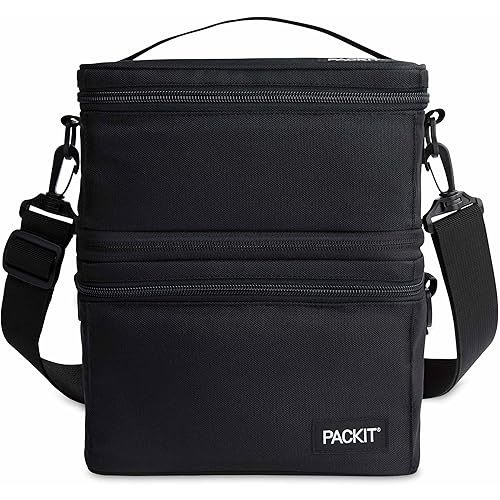 PackIt(R) MOD 3-IN-1 Lunch Box, Black, Triple Function System, Insulated and Freezable with EcoFreeze(R) Technology, Removable Crossbody Strap, Top Handle, Designed for Fresh Office or Work Lunches