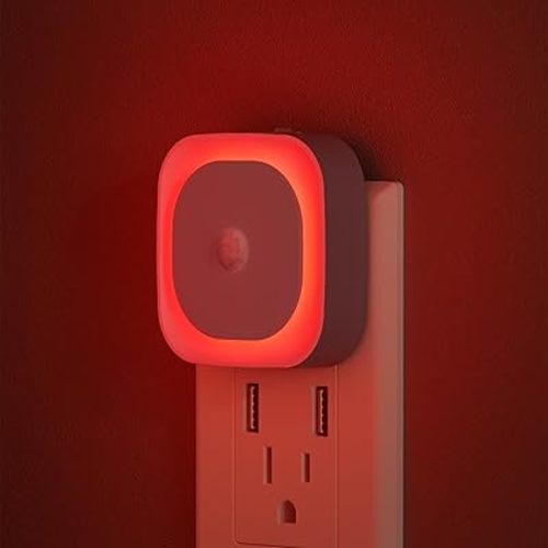 2 Pack Plug in Red Sleep Night Light with Motion Sensor & Dusk to Dawn Sensor, Soft Glow, Dimmable, LED Lights for Bedroom, Sleep, Baby Nursery, Kids, Toddler, Bathroom, Hallway, Home Decor