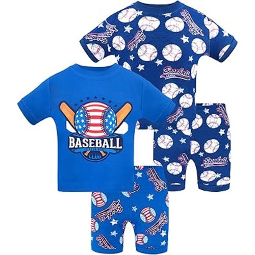 DAUGHTER QUEEN Boys Summer Pajamas Set 4 Pieces 100% Cotton Sleepwear Size 18 Months-12 Years