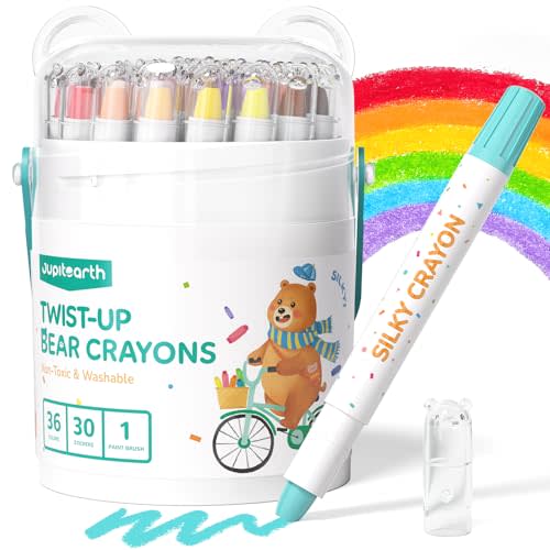 JUPITEARTH 36 Color Twist Crayons for Toddlers 1-3 and Kids 4-8, Non-Toxic Washable Crayons 2-4, Ultra-Silky Easy-Grip Art Supplies, Ideal Coloring Gift for Boys and Girls
