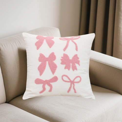 Hxlamzoo Adorable Bow Sofa Pillow Covers - Soft Pink & White Cushion Covers with Elegant Embroidery for Living Room Home Decor