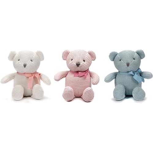FLUFFYFUN 100% Organic Cotton Teddy Bear Plush Toy Gift Set, 3 Pack of 6.5" Baby Stuffed Animals for Baby Shower Decorations & Newborn Gifts