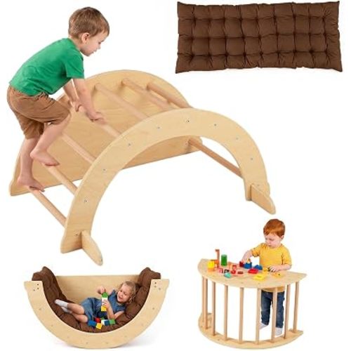 Costzon 6-in-1 Kids Wooden Climbing Arch Rocker with Cushion