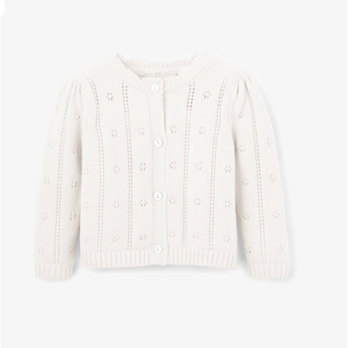 White Pointelle Knit Baby Cardigan – Elegant Baby