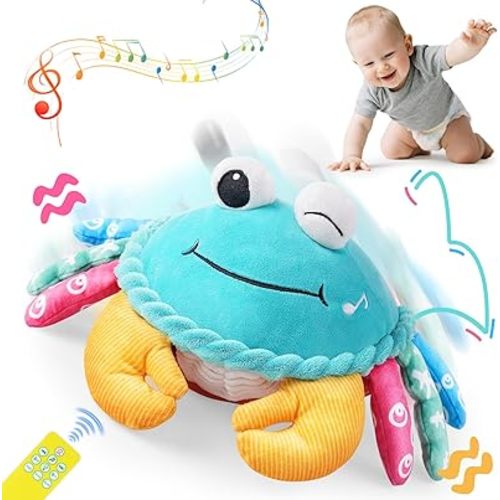 Baby Toys 12-18 Months, Musical Crawling Crab with Remote Control - Moving, Bouncing & Talking Plush Toy for Toddlers, Rechargeable Sensory Tummy Time Toy, Birthday Gifts for Boys & Girls