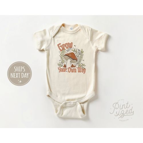 Grow Your Own Way Onesie® - Girls Boho Bodysuit - Cute Mushroom Natural Baby Onesie®