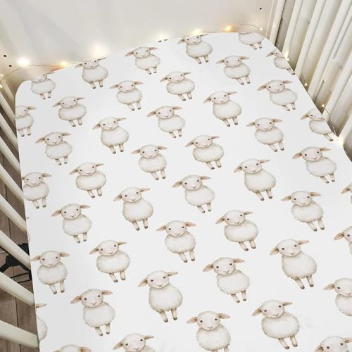 Watercolor Sheep Baby Crib Sheets for Boy Girl 52"x28" Cute Lamb Soft Stretchy Fitted Crib Mattress Cover Farm Animal Nursery Baby Sheet for Standard Crib and Toddler Bed Mattresses